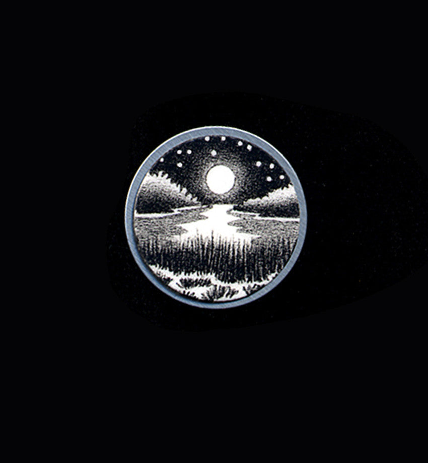 Lakeside black and white print pin by Daryl Storrs