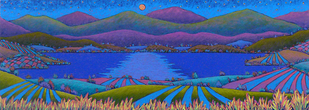 Dusty Moonlit Lake, pastel painting by Daryl Storrs, Vermont