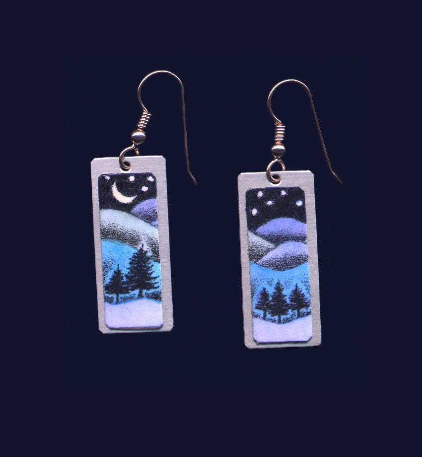 Wavy Pines, original lithographic earrings by Daryl Storrs