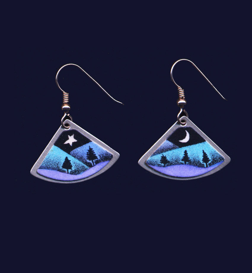 Starlight, hand painted landscape earrings by Daryl Storrs