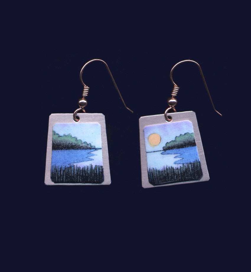 Blue Grasses and Water, earrings by Vermont artist, Daryl Storrs